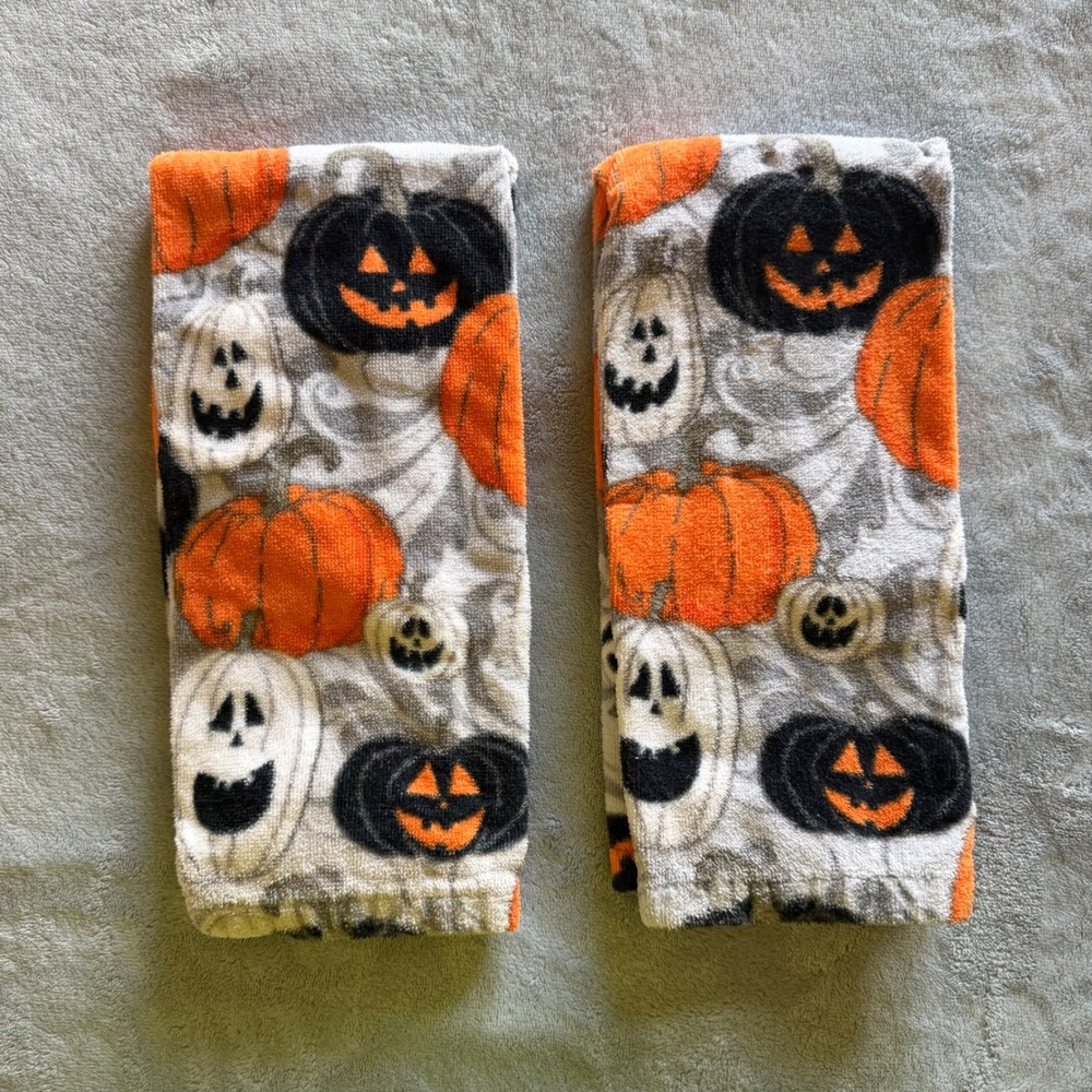 Happy Halloween Pumpkin Jack O Lantern Hand Towel Set of 2 Fall Decor - AH1508